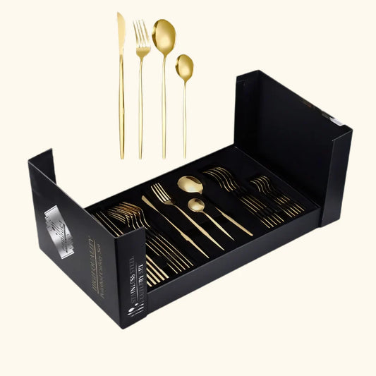 Elegant Bestickset i Guld – 24 delar
